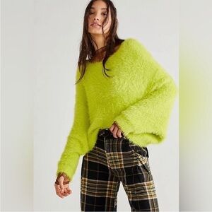Free People Crilla Pullover Sweater Neon Green